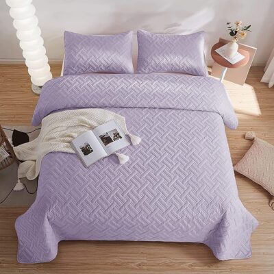 VAS COLLECTIONS Ultrasonic 280tc All Season Supersoft King Size bedcover/Rajaai Quilted Bedspread Ac Blanket/Comforter for Double Bed Durable and Lightweight 220 x 230 Cm (Lavender)