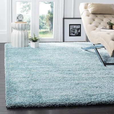 Handmade 2 Inch Pile Height Super Soft Touch Export Quality Plain Shag Carpets for Home Size 2X5 Feet Color Sky Blue, Rectangular, 5.08 cm