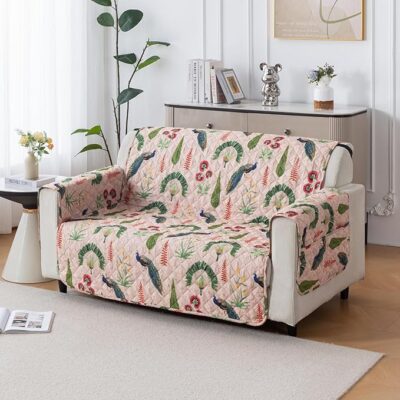 House of Quirk 'Mughal Series' Anti-Slip Sofa Cover Mat with Pocket | Polyester Couch Protector for Pets, Kids & Spills (Royal Peacock, 180x120cm, Two-Seater)