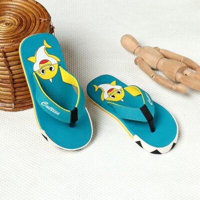 Cutties Flip Flops with Shark Design, Dolphin Print Flip Flops, Open Toe Thong Sandals, EVA Sole, Available in Green, Red, Navy, and Pink