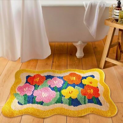 Roseate Lily Super Soft Anti-Skid (40X60 Cm) Super Absorbent Rectangular Shape Mats Microfiber 2000 Gsm Mat For Bathroom/Kitchen/Door Mats For Home/Floor Mat (Pack Of 1), Multicolor