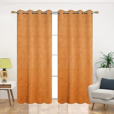 Galaxy Home Decor Abstract Opaque Premium Velvet Fabric Emboss Curtains for Door 7 Feet, Pack of 1, Gold (1Pc, Gold, 7 Feet, Washable, Grommet)