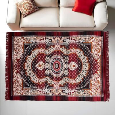 Kuber Industries Carpet| Water Absorption Kalamkari Paisley Pattern Floor Mat| Velvet Sitting Carpet for Hall, Living Room, 5x7 Feet (Maroon)