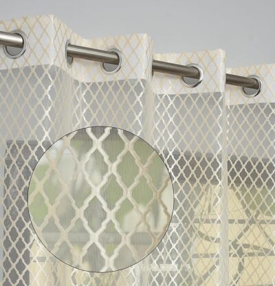 Sheer Polyester Net Transparent Eyelet Curtains Set of 2 (Beige, 9 Feet)
