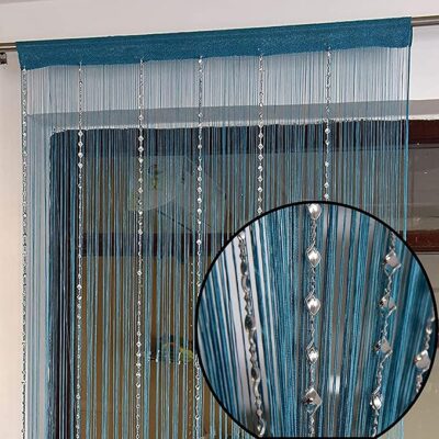 KACHVI Decorative Polyester Solid Thread Sheer Grommet Curtains |String Thread Curtains |Room Divider Curtains Thread Door Curtains | Beads Curtains| Pack Of 1 (4 X 7 Ft, Aqua)
