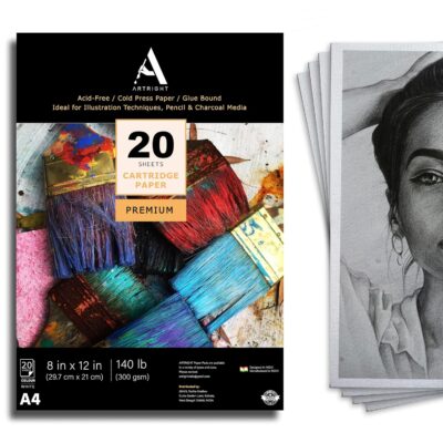 ArtRight Artists' Sketching Paper (A4 Pack of 20 Sheets, 300 GSM); Handmade Cartridge Mixed Media Sheets of 300GSM for Pencil, Charcoal and Ink Media