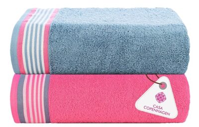 Casa Copenhagen, Germany Design - He & She Super Soft Collection 100% Cotton 2 Pieces Large Bath Towel (Size: 70 x 140 cm) - Dusty Blue & Pink