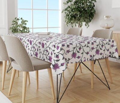 Trance Home Linen Premium Cotton Dining Table Cloth 4-Seater |Printed Rectangular - Seat Table Cover - Washable - Reusable Cloth Cover for Table top (48-60 inch, Jaal Mauve) - Pack of 1