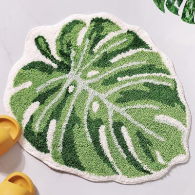 Roseate Big Leaf 2000 GSM Super Soft Anti-Skid Microfibre Bath Mat (40x60 cm, Green)