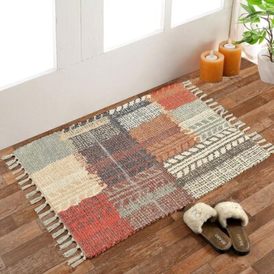 Handmade Upcycled Printed Dhurrie Rug – 2x3 ft | Eco-Friendly & Vibrant