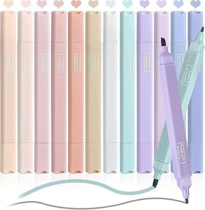 12Pcs Aesthetic Cute Highlighters, Bible Pastel markers and Pens, No-Bleed School Supplies and Office Journal DIY Home (Two Side Highlighters Pen) birthday return gifts for kids