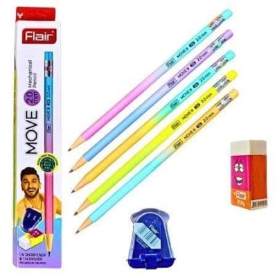 NATIONAL STATIONARY Flair Move 2.0mm Mechanical Pencil Set of 10 | Refillable, Extra Dark Lead | Ideal for Writing, Sketching & Exams,Multicolor