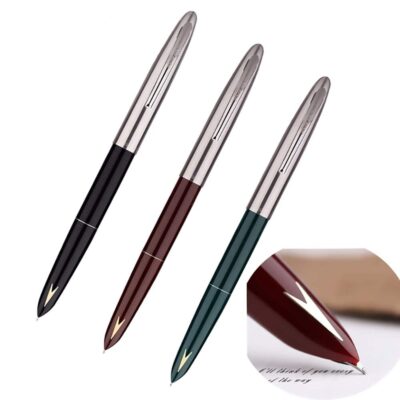 Hero Pen Original Fountain Pen for Men Smooth Iridium Tip Nib Refillable Ink Pen Gold Arrow Pattern Model 329 Silver Trim Cap Black Green Maroon - Pack of 3