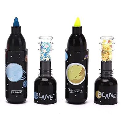 YBN Space Theme Bottle Shape Highlighters | Set Of 6 | Planet Theme | Chisel Tip Fine Grip Marker Pen | Ideal Gifts For Stationery Hoarders & Kids | Party Return Gifts For Girls, Assorted