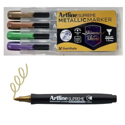 Artline Supreme Metallic Permanent Marker in Mount Gold, Mount Bronze, Mount Green & Mount Purple | Vibrant Metallic Colors & Smooth Application On Various Surfaces
