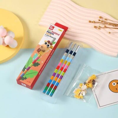 DIY Puzzle Pencil Set for Kids – 3 Multicolor Mechanical Pencils with 2.0mm Lead Tube & Cute Lion Figurine | Fun Return Gift for Boys & Girls | Smooth Writing & Drawing Tool