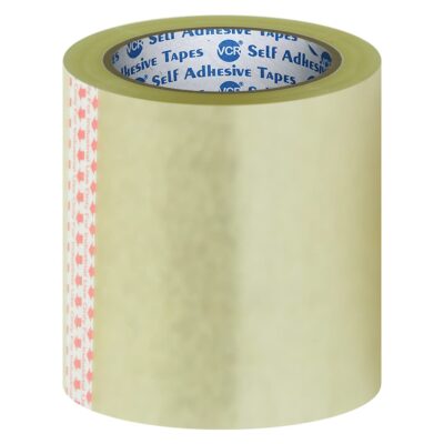VCR Self Adhesive Transparent Cello Tape - 65 Meters in Length - 144mm / 6" Width - 1 Roll Per Pack - BOPP Industrial Packaging Tape for E-Commerce Box Packing, Office and Home use