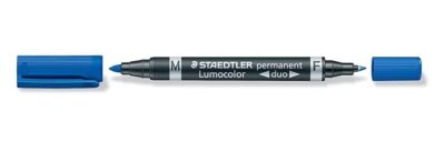 Staedtler Lumocolor Permanent Duo 348 Blue Double Ended Permanent Marker with Two Bullet Tips - Thin & Thick
