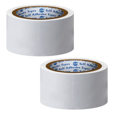 VCR Double Side Tissue Tape - 10 Meters in Length - 48mm / 02" Width - 02 Rolls Per Pack - Easy Tear for Double Sided Adhesive Use, Best for Arts, Crafts, Photography, Scrapbooking., White