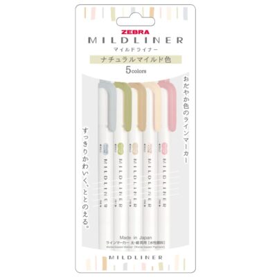 Zebra Pen Technologies Mildliner WKT7-5C-NTC Highlighter, Natural Mild, 5 Colors Set