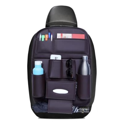 Neodrift Polyurethane Seat Master Lite' Premium 7D Automobiles Car Seat Organizer, Universal Fit, Multi-Pocket Storage for Documents, Mobile, Keys, Tissues (Color: Coffee) (Set of 1)