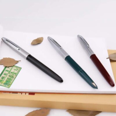 GOLD LEAF Hero Pen Original Fountain Ink Pen Iridium Nib Model 329 Silver Cap, Black Green Maroon - Pack of 3