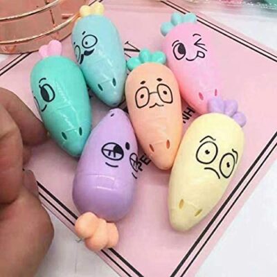 Quirky Carrot Shape Highlighters | Set Of 6 | Fine Grip Chisel Tip Marker Pen | Ideal Gifts For Stationery Hoarders & Kids | Return Gifts For Girls - Assorted
