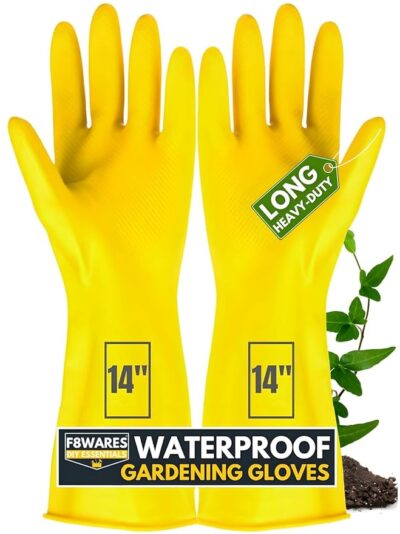 14 Inch Long & Thick Rubber Heavy Duty Gardening Gloves - Waterproof Hand Gloves for Garden Work - Handling Accessories Tools & Equipment's for Home Garden, Dairy Farming, Beekeeping & Kitchen