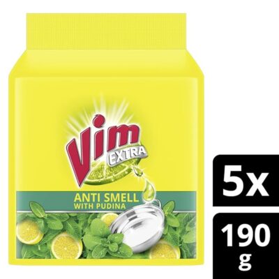 Vim Anti smell Dishwash Bar with Pudina|| 190 g (Buy 4 Get 1 Free)