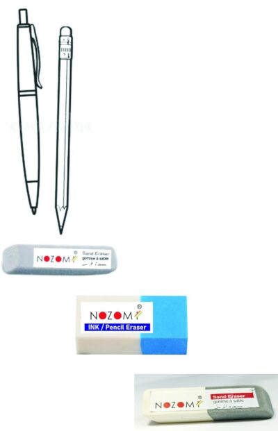 NOZOMI Combo Pack of Pen Eraser Plus & Pencil Eraser | Ink Eraser for Fountain Pen, Gel Pen, Ball Pen & Pencil Marks | Multipurpose Clean Eraser Set | Pack of 3 Pieces