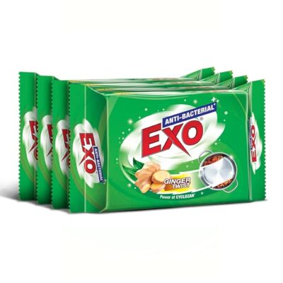 Exo Dishwash Bar, 480gm (120gm X (3 + 1 Bar Free) | Goodness of Ginger | Remove Tough Grime, Kills Bacteria & Sanitizes The Utensils