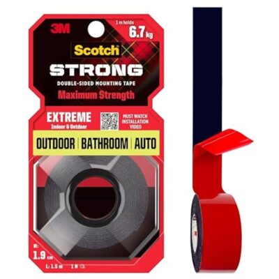 Scotch Extreme Double Sided Tape by 3M, 1M Holds 6.7Kg, Works On Uneven Surfaces, Weather Resistant, Works On Indoor, Outdoor, Auto Interior Surfaces, (L: 1.5m, W: 19mm), Black