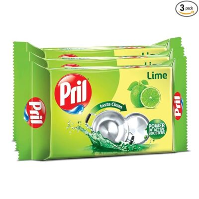 Pril Dishwash Bar 400gm X 3 | Dish Cleaner with Goodness of Lime | Removes Tough Stains and Malodour | With the Power of Active Boosters | Leaves No Residue, Grease Cleaner For All Utensils