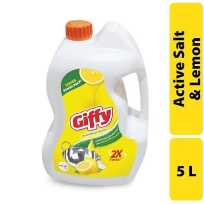 Giffy Liquid Dish Wash Gel 5L with Active Salt & Lemon| 50% More Effective| Tough Grease Removal & Natural Fragrance| Removes Odour| Easy Lather & Rinse Off| Leaves No White Residues| Hand-Safe