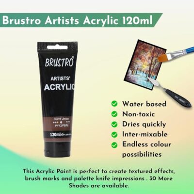 BRUSTRO Artists Acrylic Paint 120ml Burnt Umber | Ideal for Paper, Canvas, Water-Based Colors, Non-Toxic, Inter-mixable Colors, Crafters, Fine Art Students and Professionals