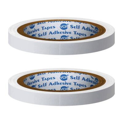 VCR Double Side Tissue Tape - 10 Meters in Length - 06mm / 0.25" Width - 02 Rolls Per Pack - Easy Tear for Double Sided Adhesive Use, Best for Arts, Crafts, Photography, Scrapbooking, White