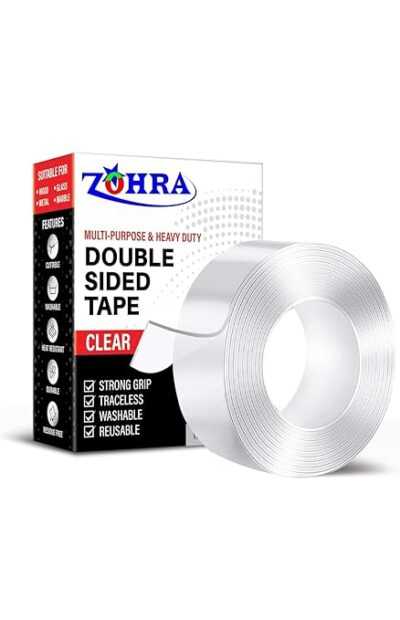 ZOHRA Nano Gel Double-Sided Adhesive Silicon Tape – Heavy Duty, Transparent, Heat Resistant, Washable, Removable, Anti-Slip, No Trace, Multi-Functional (Meter Roll)