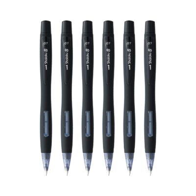 uni-ball Shalaku 0.7mm Mechanical Pencil (M7-228) | Rubberized Body with Unique Side Click Mechanism | Black Body, Pack of 6