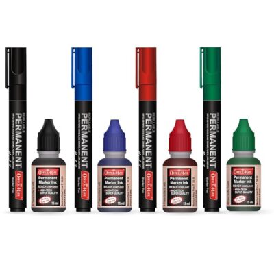 Soni Officemate Permanent Combo (4 Permanent Markers + 4 Permanent Markers Ink) (Multicolor)