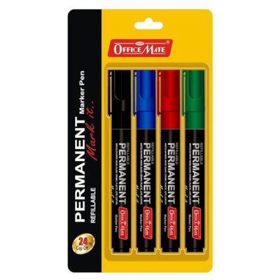 Soni Officemate Permanent Markers in Blister Pack – 4pcs | Black, Blue, Red, Green | Quick-Drying | Alcohol-Based Ink | Pack of 2