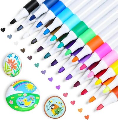 Amitasha 24 Shades Acrylic Markers Pen Paint Set for Rock Painting, Wood Paint Art Craft Calligraphy Drawing, Glass Ceramic, Journal, Doodling, Writing Books, Perfect for Sketching