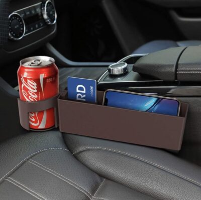 KolorFish Car Seat Gap Filler, Console Side Pocket with Detachable Cup Holder Car Seat Catcher Car Pocket Organizer (Brown)