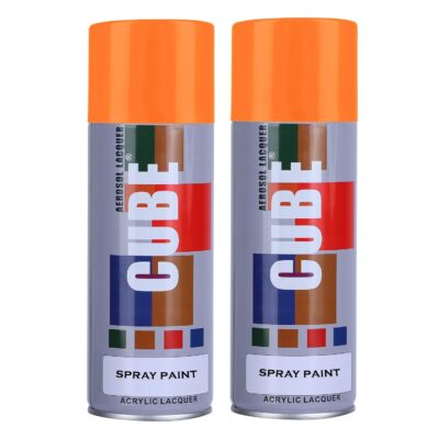 Cube Orange Spray Paint | 2 X 400 mL | for Metal, Plastic, Wood, Car & Bike | Fast Drying, Brilliant Finish, No CFCs, Interior & Exterior Use