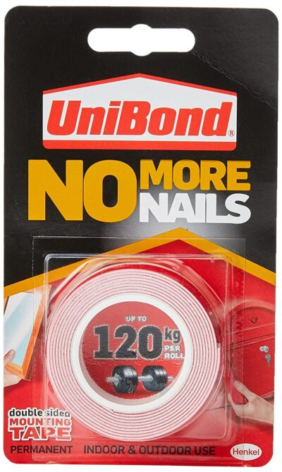 Unibond No More Nails On A Roll, Double-Sided Tape for Reliable Instant Bonding, Multipurpose Adhesive Tape, Adhesive Strips for Indoor/Outdoor Use, 19mm x 1.5m Roll