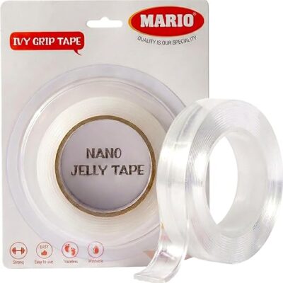 Mario Heavy Duty Multipurpose Double Sided Nano Gel Tape – 1 Inch × 3 Meter | Strong Silicone Adhesive, Heat Resistant, Removable, Washable & Reusable Anti-Slip Transparent Grip Tape