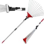 Sharpex Telescopic Metal Rake, 31 to 62 Inch Adjustable Expanding Handle Rake for Quick Clean Up of Lawn and Yard, Garden Leaf Rake and Roof | Garden Broom with Long Handle for Leaves (Red)