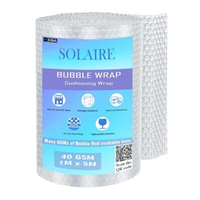 Premium Polythene Air Bubble Wrap Packing Roll for Safety, Multipurpose Packing Material 1 Meter Wide (5M 40GSM)