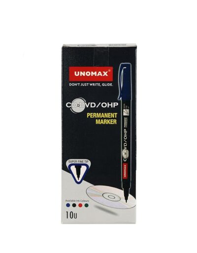 Unomax CD-DVD/OHP Permanent Marker Set of 10 (Black) | Fine Tip Japanese Tip For Clear Marking | Marks On Most Surfaces | Unique Self Hydrating System