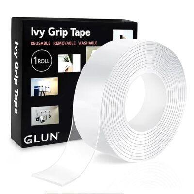 GLUN Double Sided Tape Heavy Duty Multipurpose Nano Adhesive Grip Tape | Removable, Washable, Traceless, Reusable Sticky Strips for Wall Mounting, Home & Office, 9 x 9 Cm