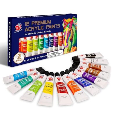 TBC The Best Crafts 12 Colors (12 x 12ml) Acrylic Paint Set for Professional Artists, Adults. Rock Painting, Clay Paint, Canvas, Fabric Paint Arts and Crafts Supplies & Student School Art Essentials